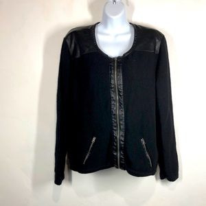 Apt 9 black zip up knit cardigan with faux leather details size xl petite